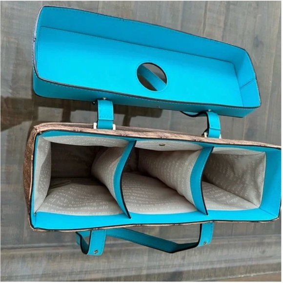 Kate Spade Pack a Picnic Wine Tote bag purse basket blue faux wicker nwot - Picture 8 of 8